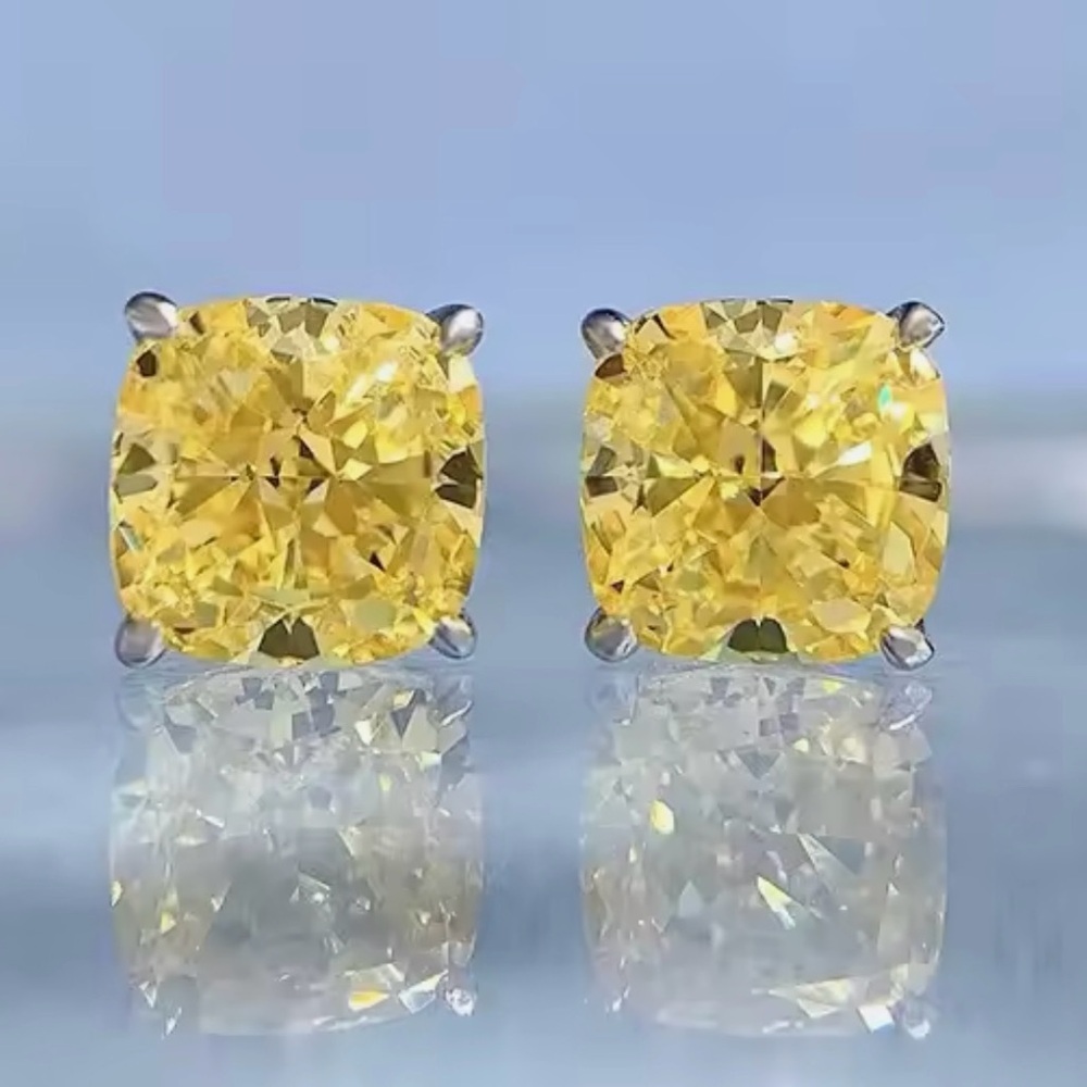 2ct Canary Cushion Cut Studs - Picture 6 of 15